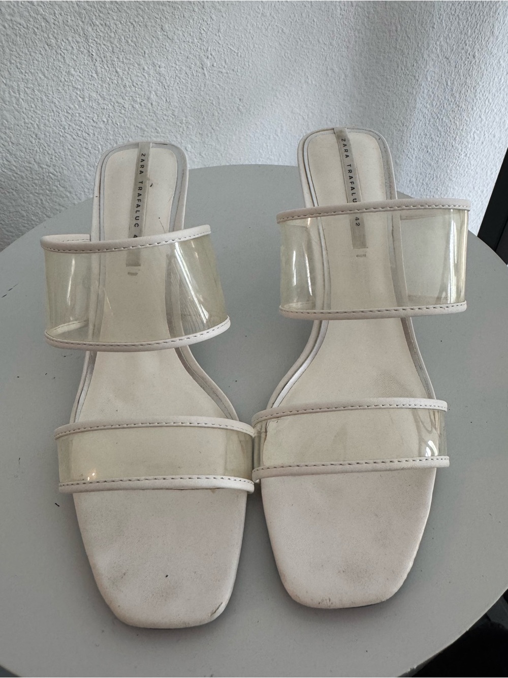 Zara White Clear-Strap Slide Sandals with PVC Bands
